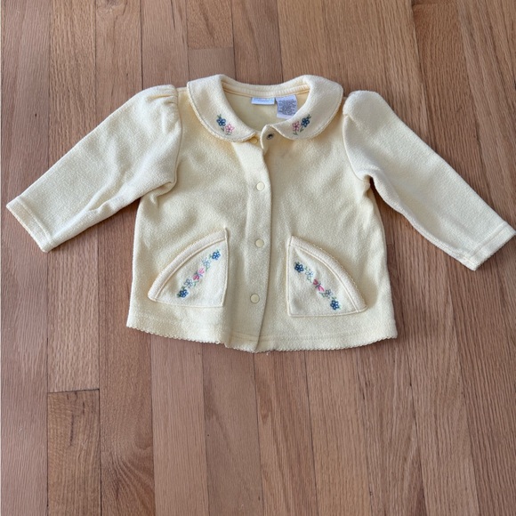 Other - Vintage Baby Girl Yellow Cardigan with Floral Embroidery | Peter Pan Collar